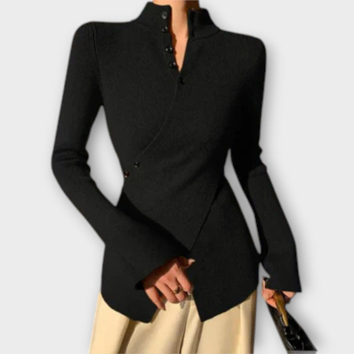 Michiko - Pull-over noir élégant coupe ajustée