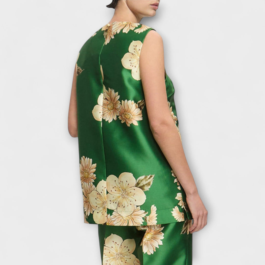 Clea - Set verde senza maniche con motivo floreale