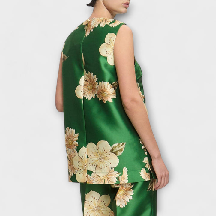 Clea - Set verde senza maniche con motivo floreale