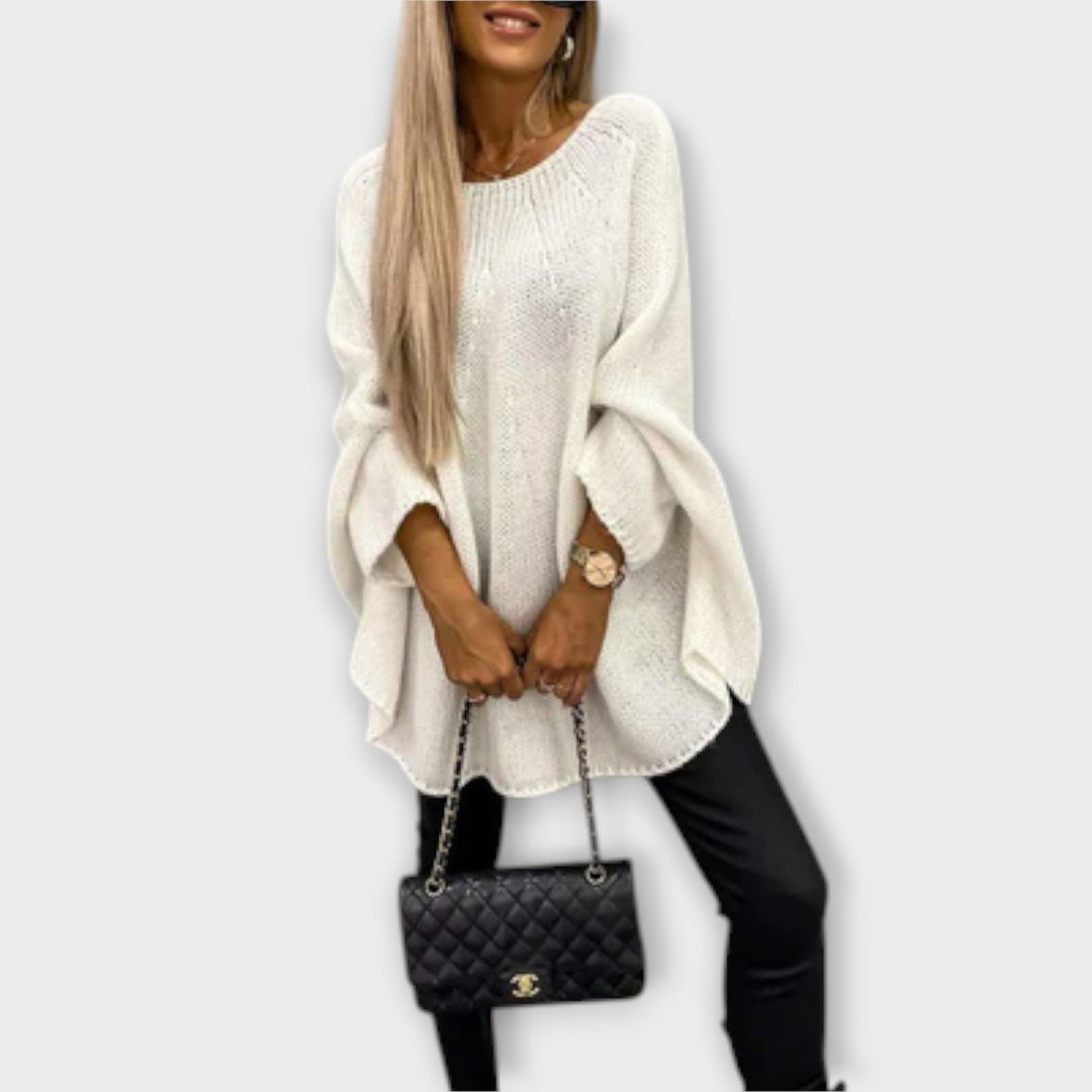 Isabelle - Pull-over beige pour femme à encolure ronde