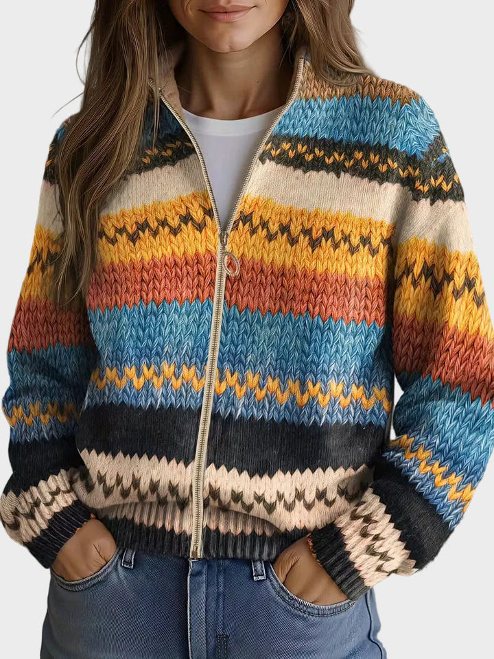 Yseult™ - Cardigan en maille à rayures zigzag multicolores