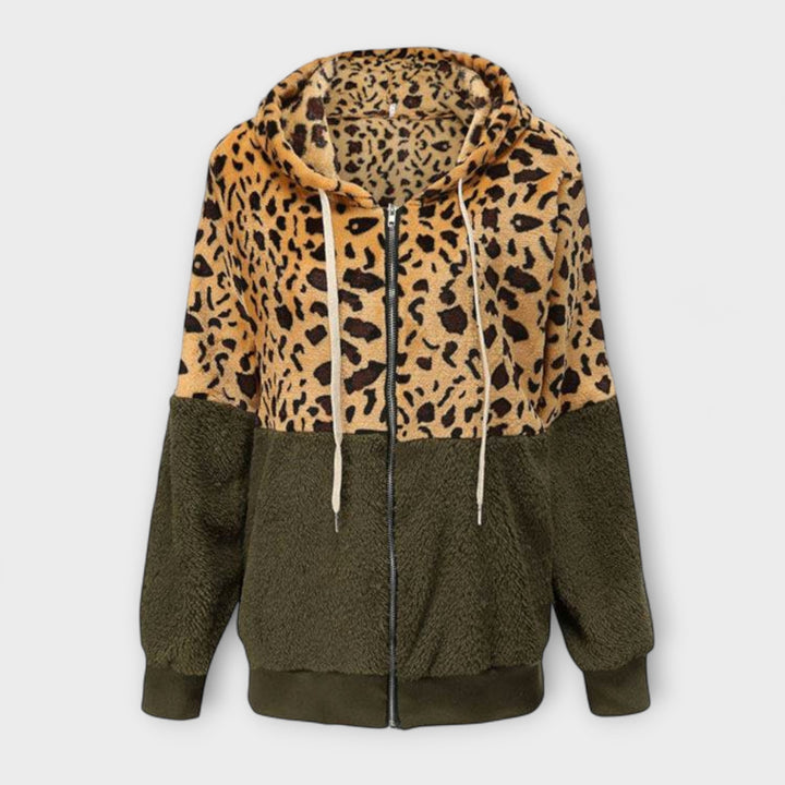 Lea - Felpa con cappuccio in pile con stampa leopardata