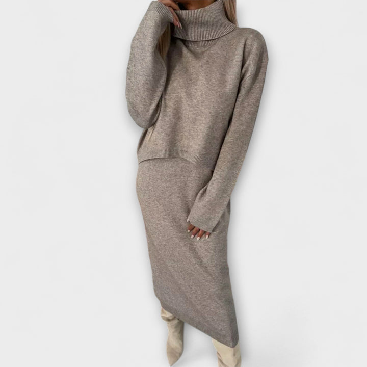 Solange - Graues Kleid mit passendem Rollkragen-Set