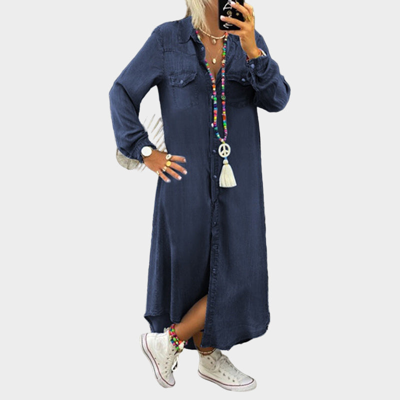 Maxi-Denim-Kleid mit langen Ärmeln
