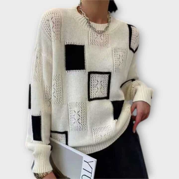 Isalina - Pull-over confortable couleur crème à motif graphique