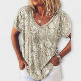 Mia - Beige Bluse mit floralem 3D-Muster
