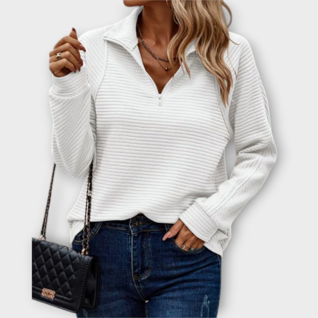 Vilja - Pullover a mezza zip rosa con motivo a coste