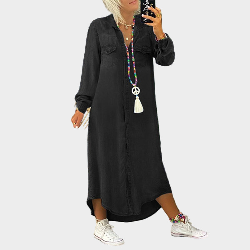 Robe longue en jean à manches longues