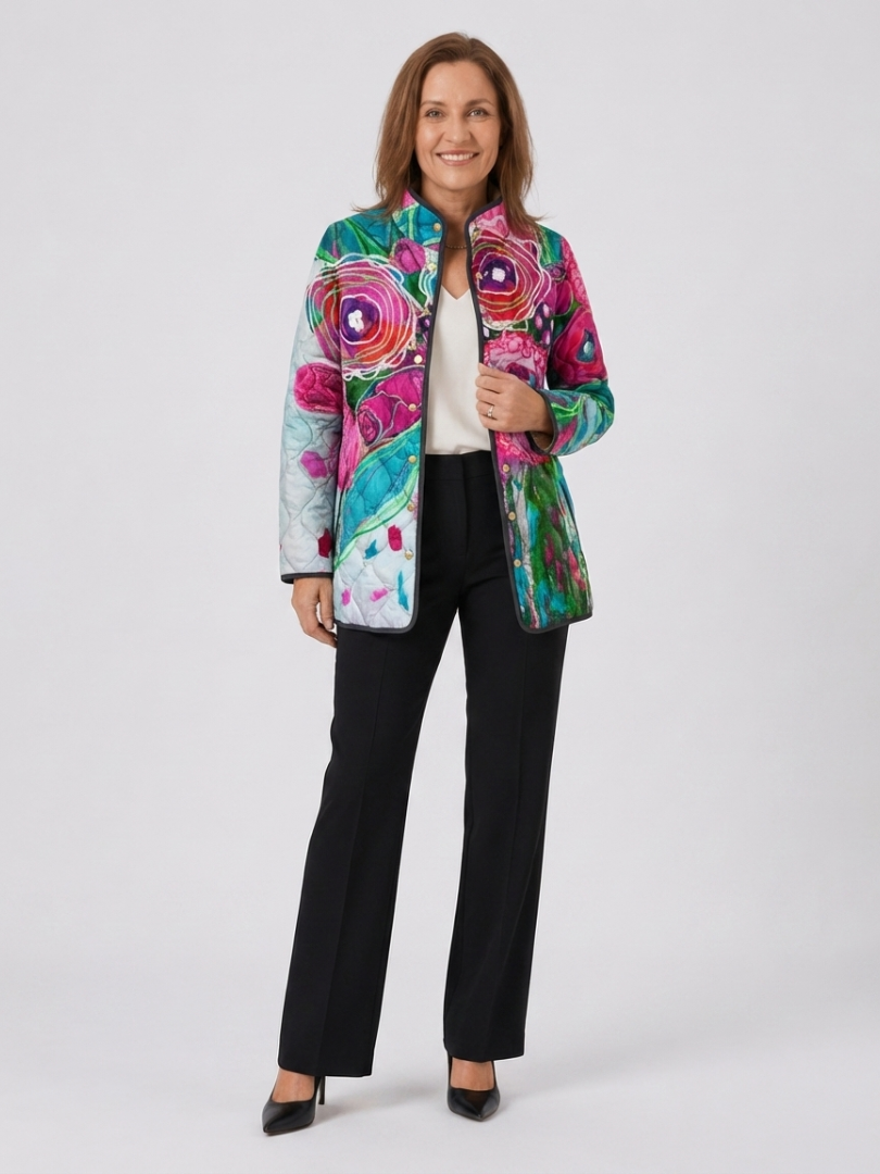 Sabine | Steppjacke Aquarell Blumen Lucie