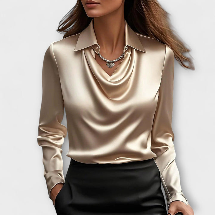 Meli - Blouse brillante couleur champagne à fronces