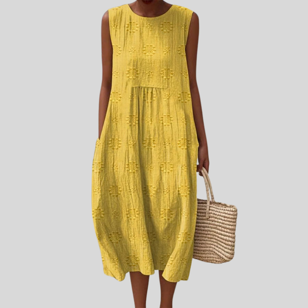 Abito in lino giallo con scollo a V