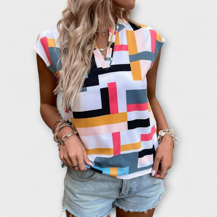 Chloé - Blusa bianca a maniche corte con color-block
