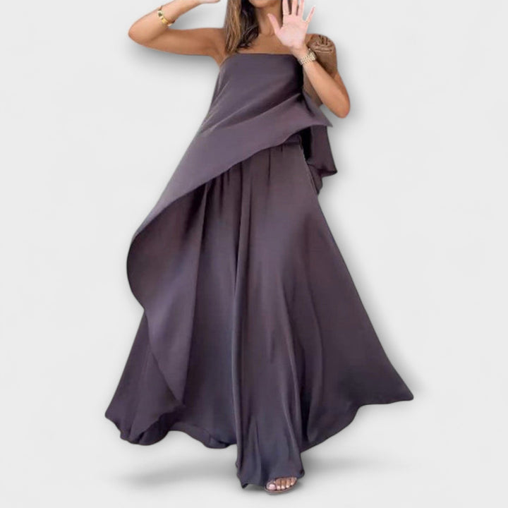 Ruby - Set grigio con top a fascia e gonna