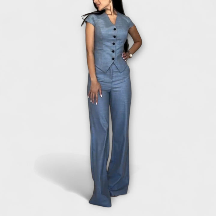 Ivy - Set blu con top a V e pantaloni