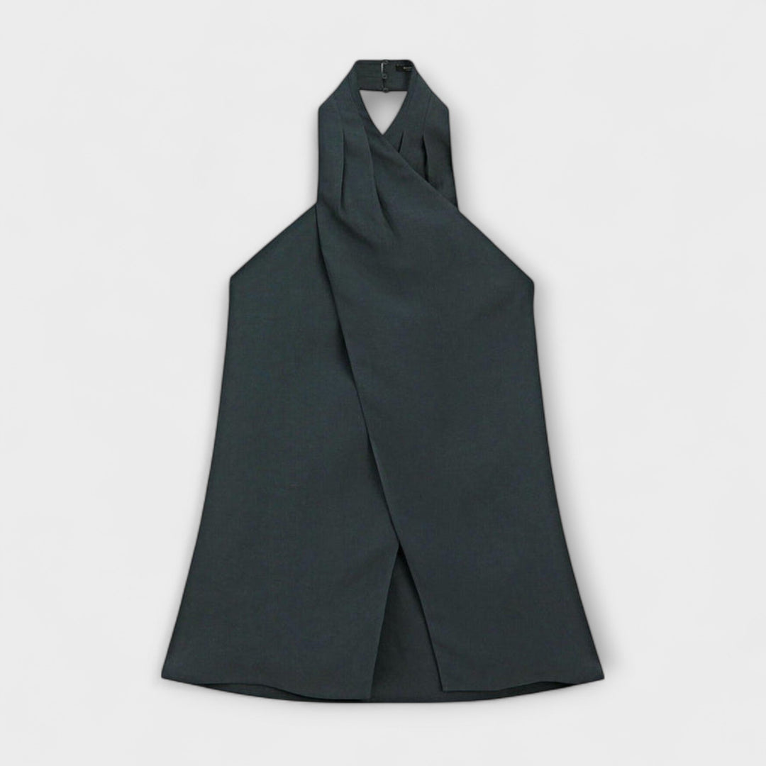 Leah - Blaues Halterneck-Top mit Rückenausschnitt