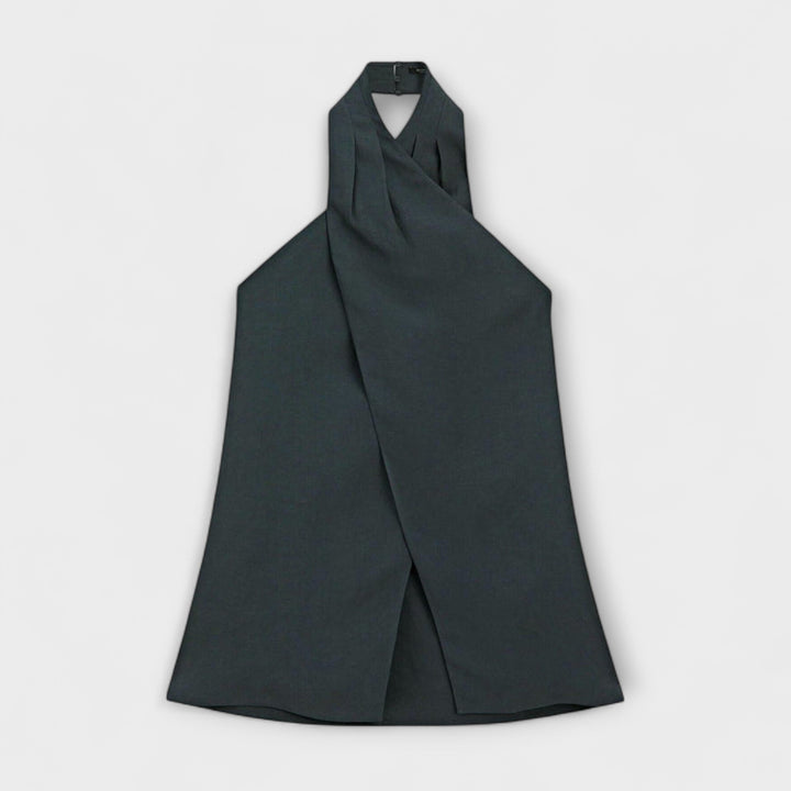 Leah - Blaues Halterneck-Top mit Rückenausschnitt