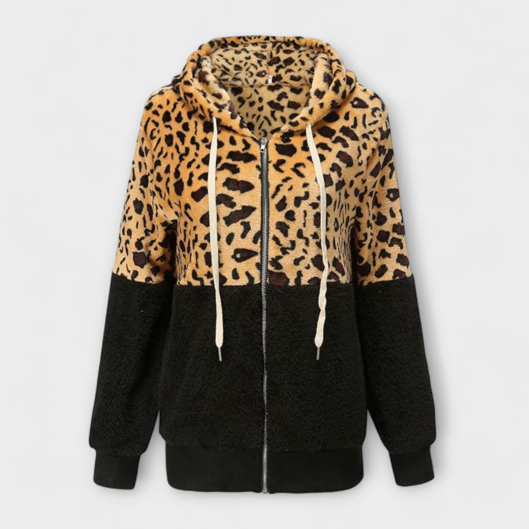 Lea - Felpa con cappuccio in pile con stampa leopardata
