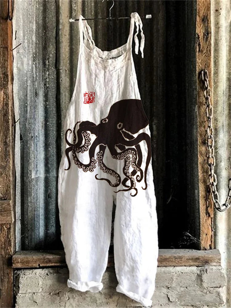 Sommertraum™- Oktopus, Japanischer Linolschnitt Lässiger Jumpsuit