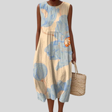 Beiges Kleid mit Kreismotiv
