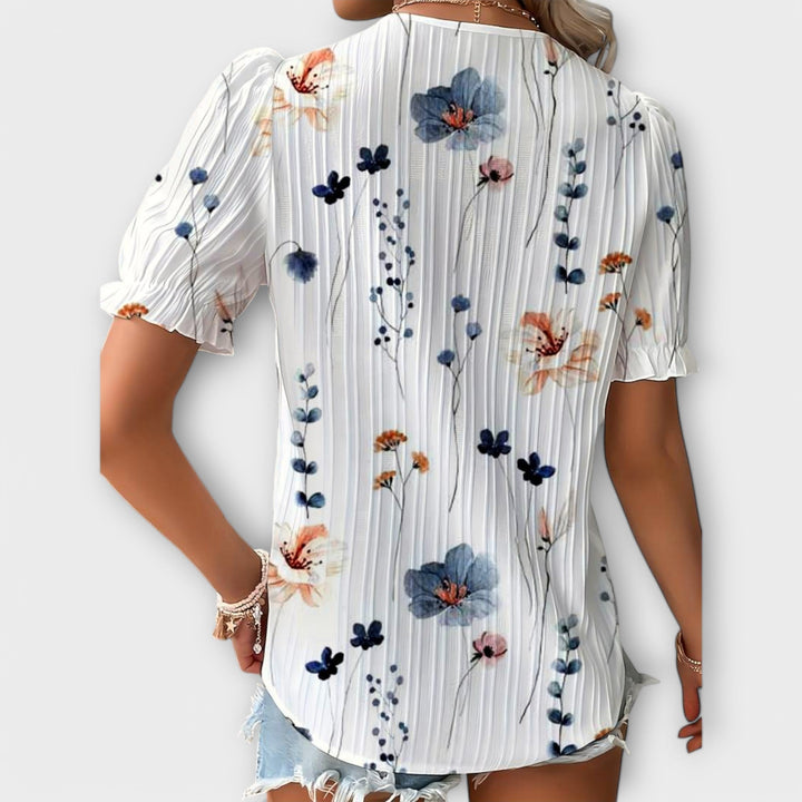 Emily - Chemisier rose à motif floral et dentelle