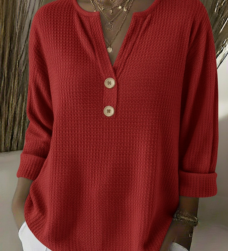Lucía | Geknöpfte Henley T-Shirt mit Struktur