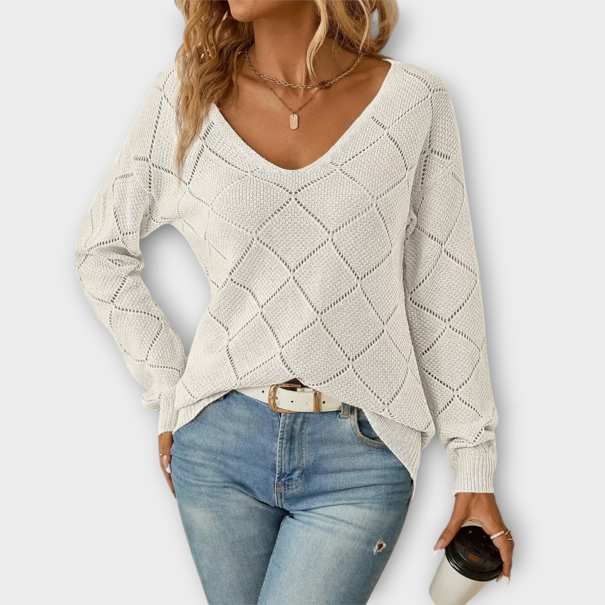 Evers - Schwarzer lässiger Pullover mit Rautenmuster