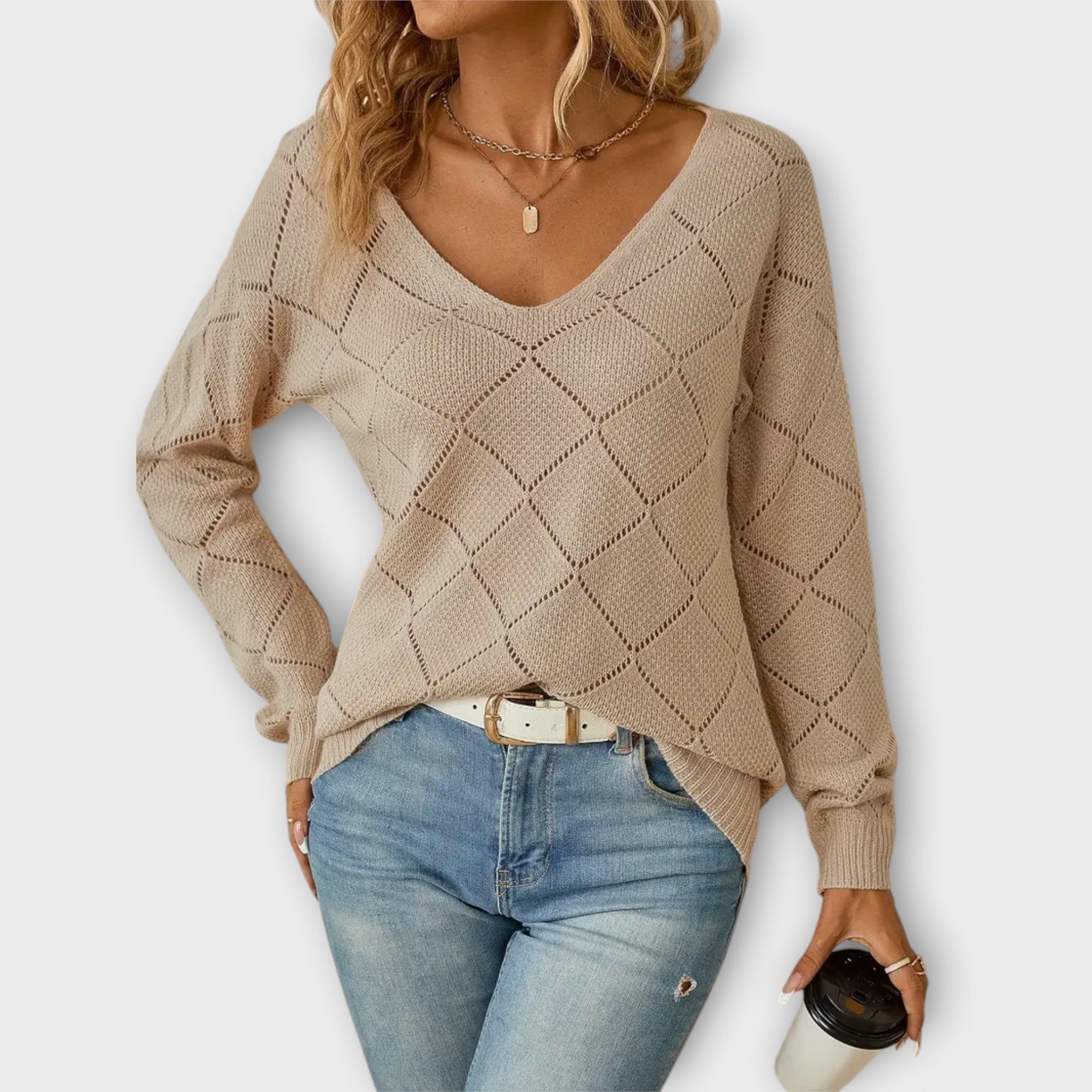 Evers - Schwarzer lässiger Pullover mit Rautenmuster