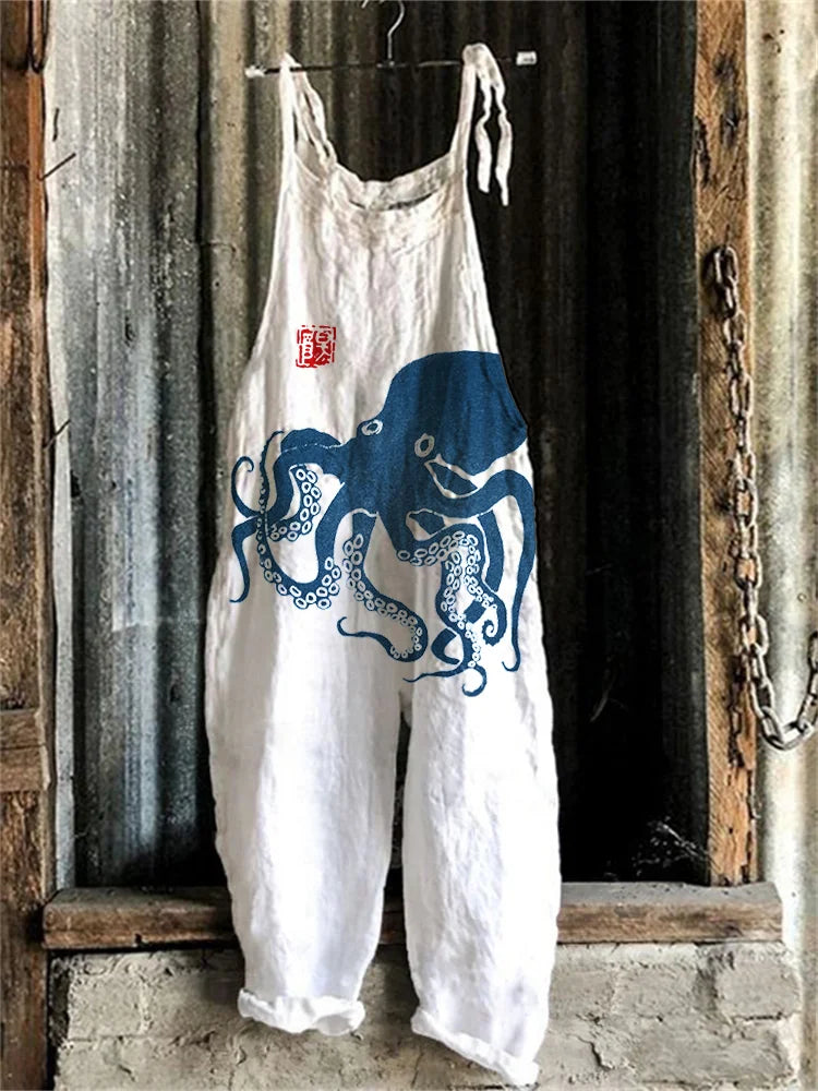 Sommertraum™- Oktopus, Japanischer Linolschnitt Lässiger Jumpsuit