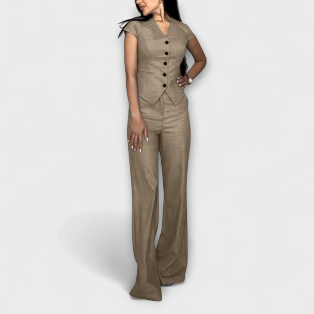 Ivy - Set blu con top a V e pantaloni