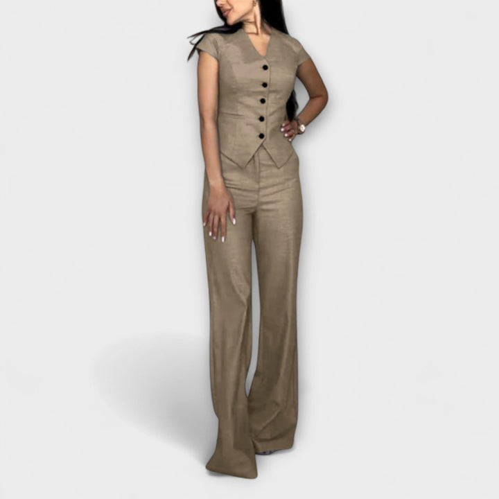 Ivy - Set blu con top a V e pantaloni