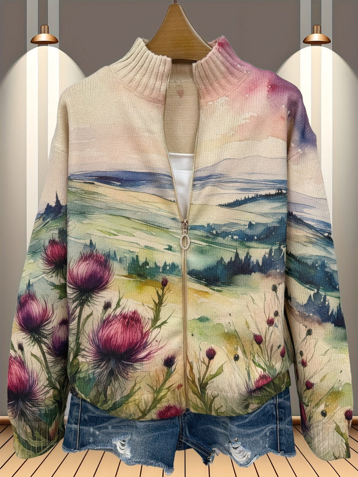 Zelda - Gilet zippé motif paysage de chardon écossais