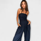 Sandrine - Eleganter dunkelblauer Bandeau-Jumpsuit