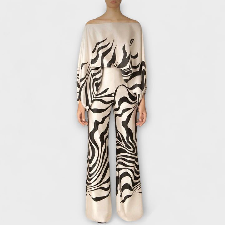 Greta - Ensemble rouge et blanc à motif ondulé