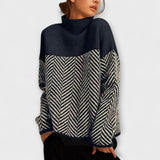 Agathe - Brauner Rollkragenpullover mit Fischgrätmuster