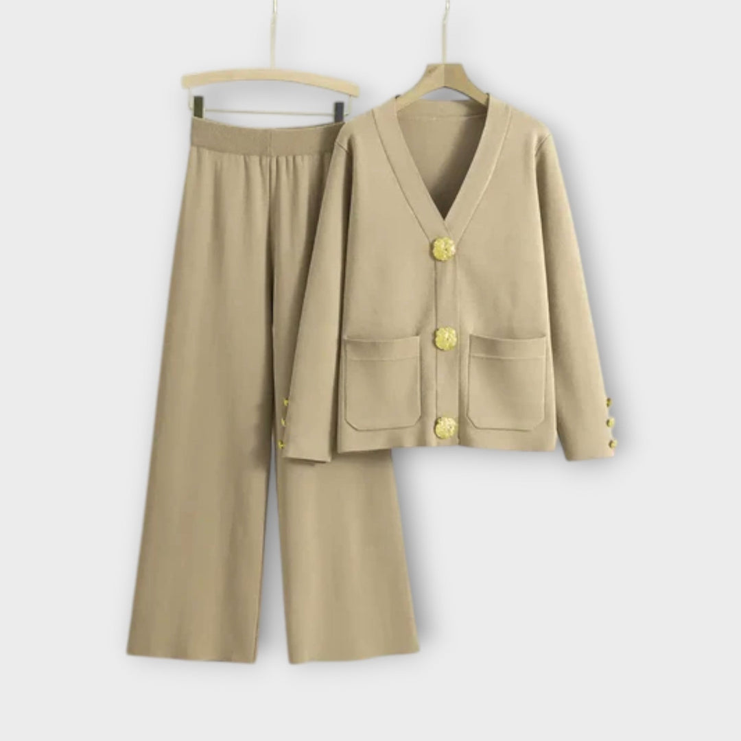 Angela - Ensemble élégant couleur crème avec cardigan