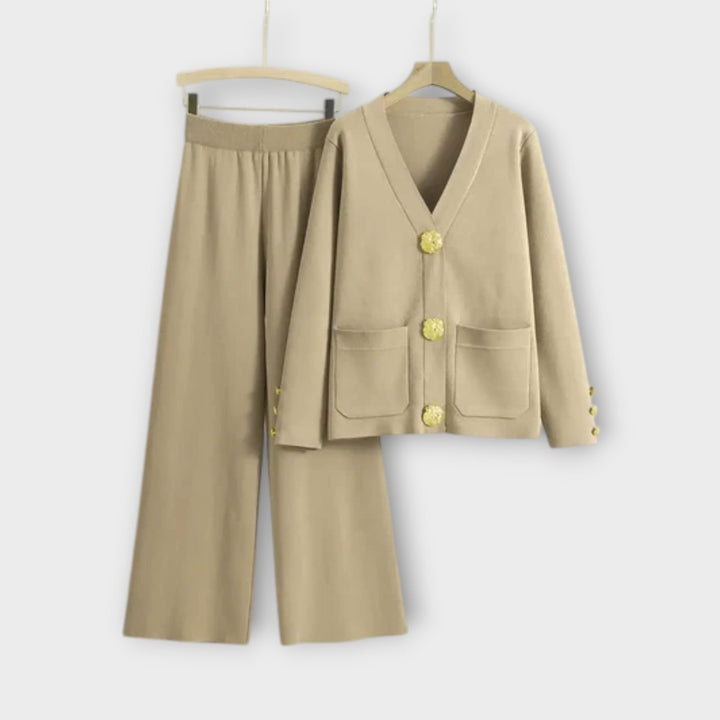Angela - Ensemble élégant couleur crème avec cardigan