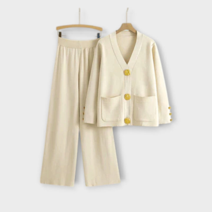 Angela - Ensemble élégant couleur crème avec cardigan