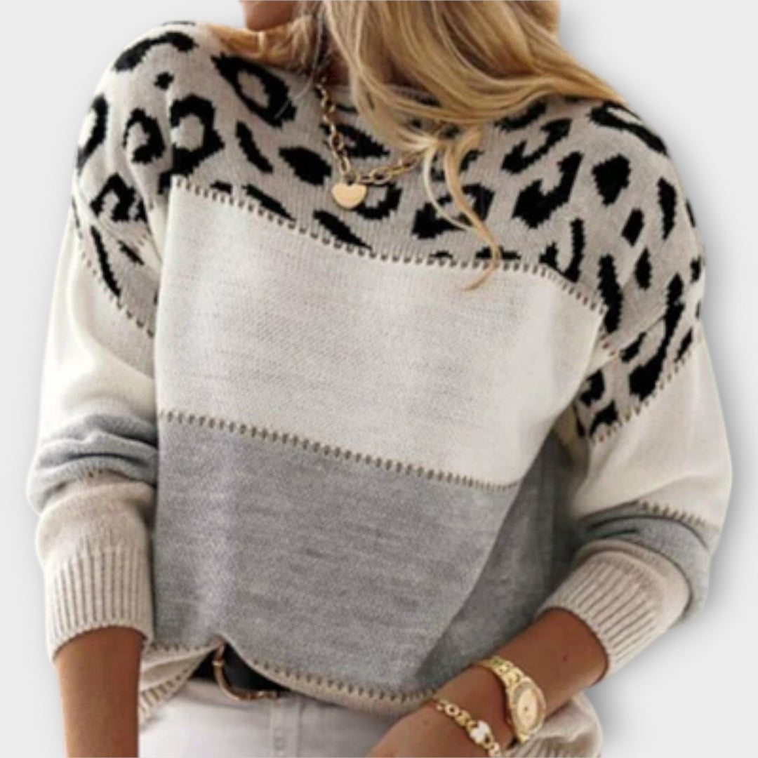 Cheyenne - Pull gris à motif léopard