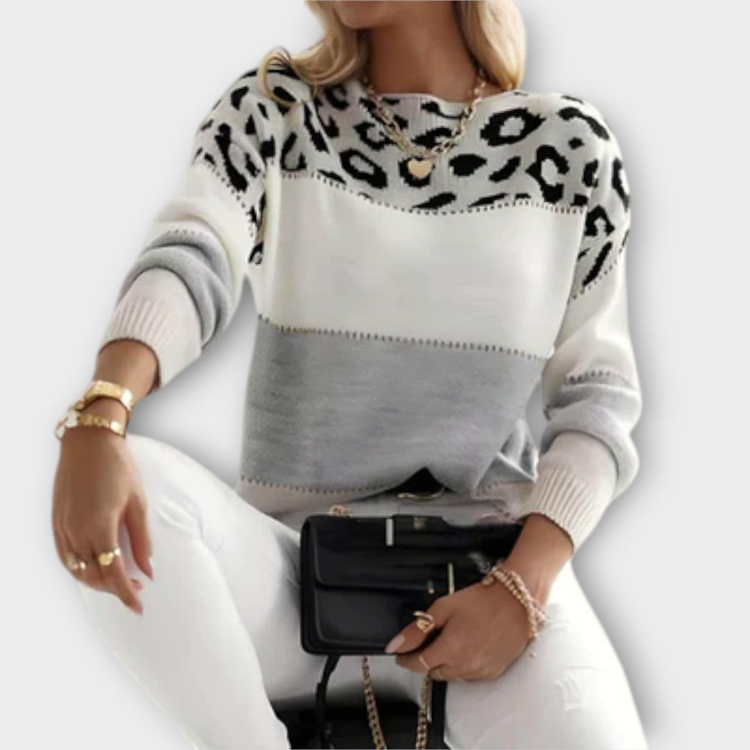 Cheyenne - Pull gris à motif léopard