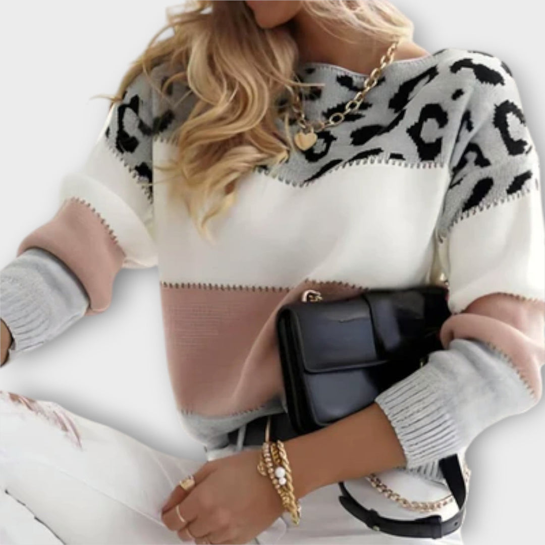 Cheyenne - Pull gris à motif léopard