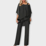 Schwarzes Chiffon-Abend-Set
