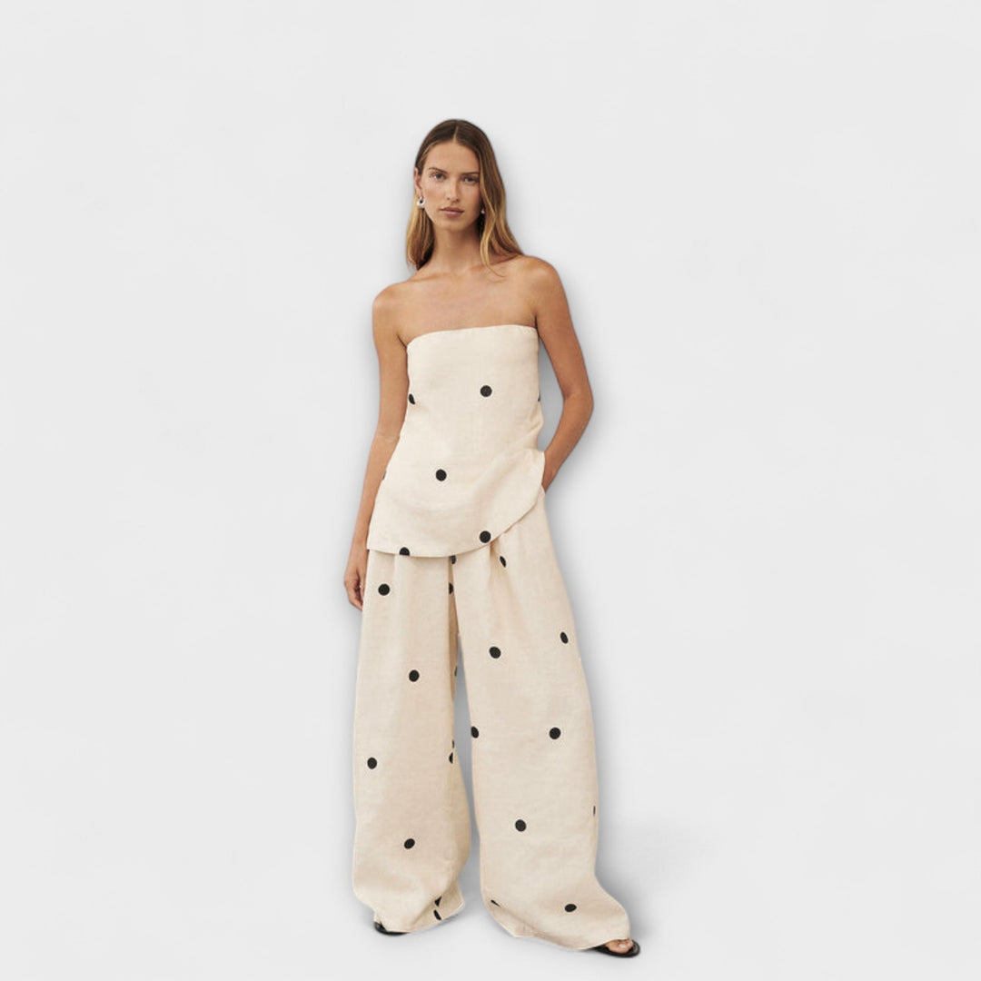 Georgia - Beiger Polka-Dot-Jumpsuit