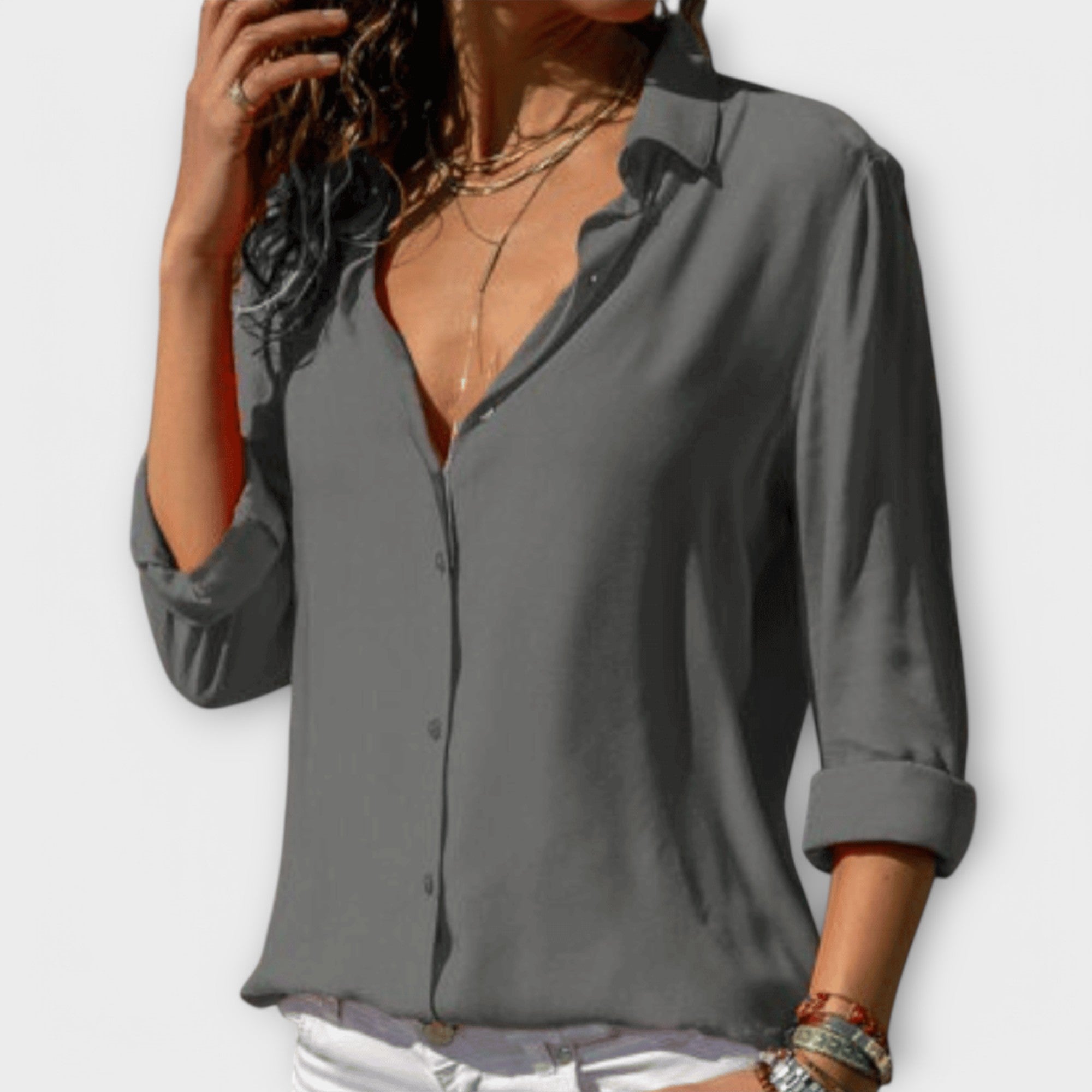 Mona - Weisse elegante Satinbluse