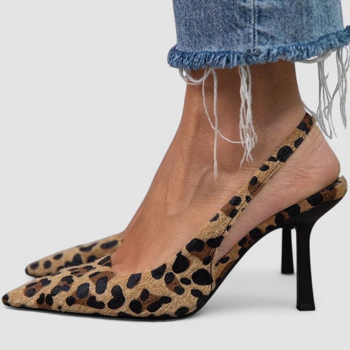 Liorina - Décolleté color kaki con stampa leopardata e punta affusolata