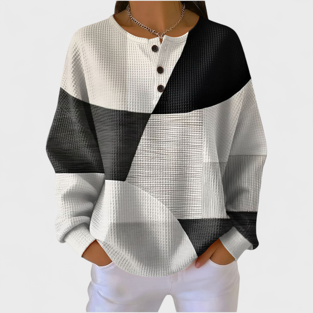 Ella | Pullover bianco e nero con color-block