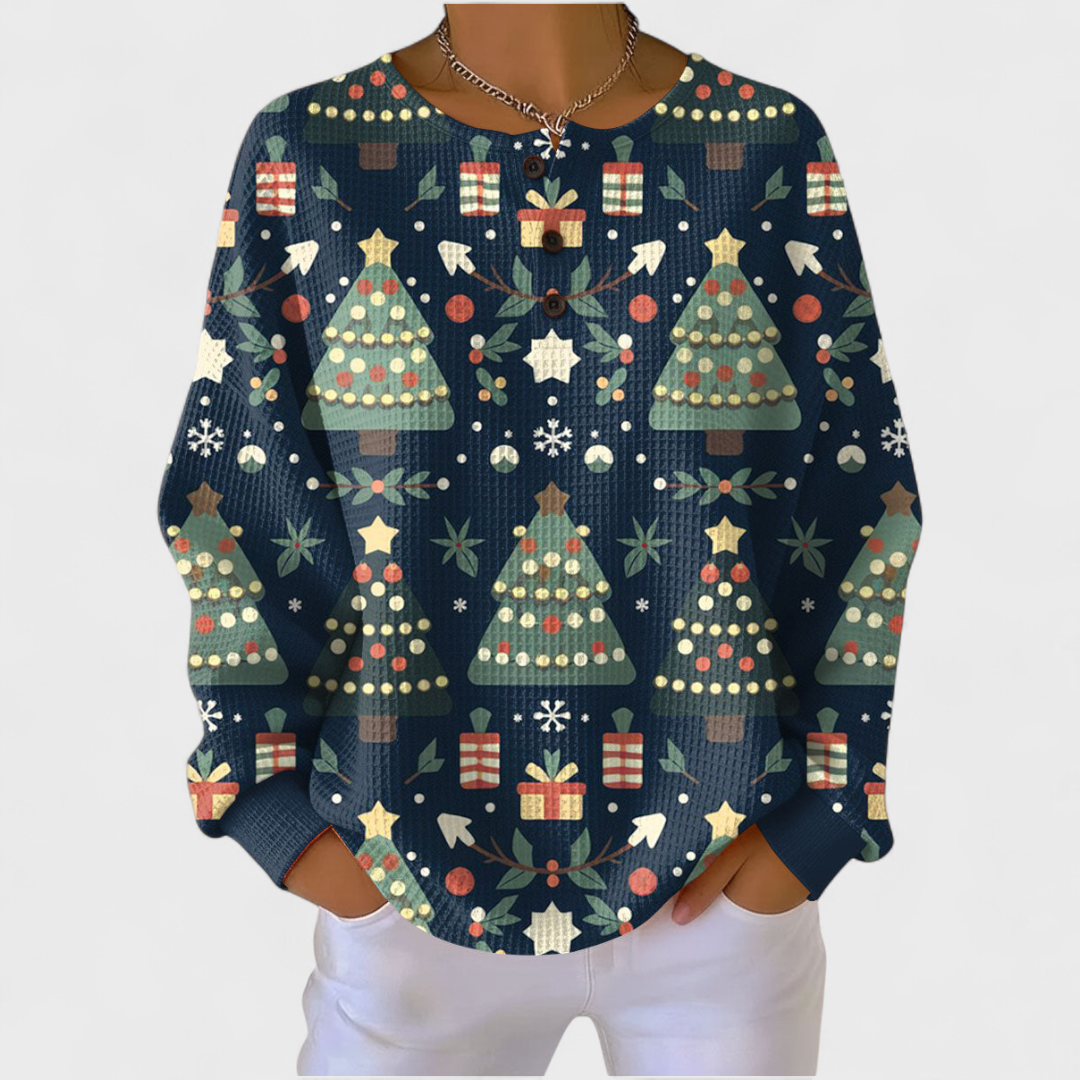 Fanny | Pull bleu marine à motif sapin de Noël