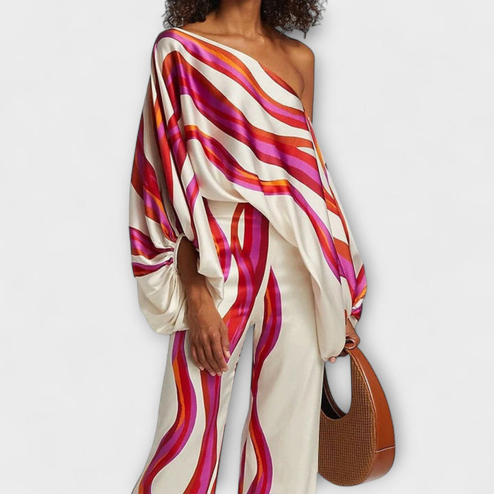 Greta - Ensemble rouge et blanc à motif ondulé