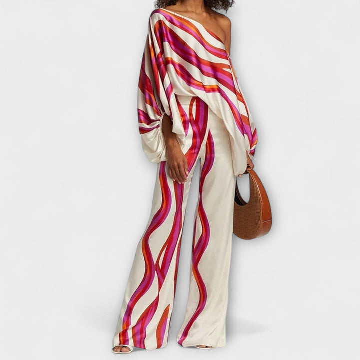 Greta - Ensemble rouge et blanc à motif ondulé