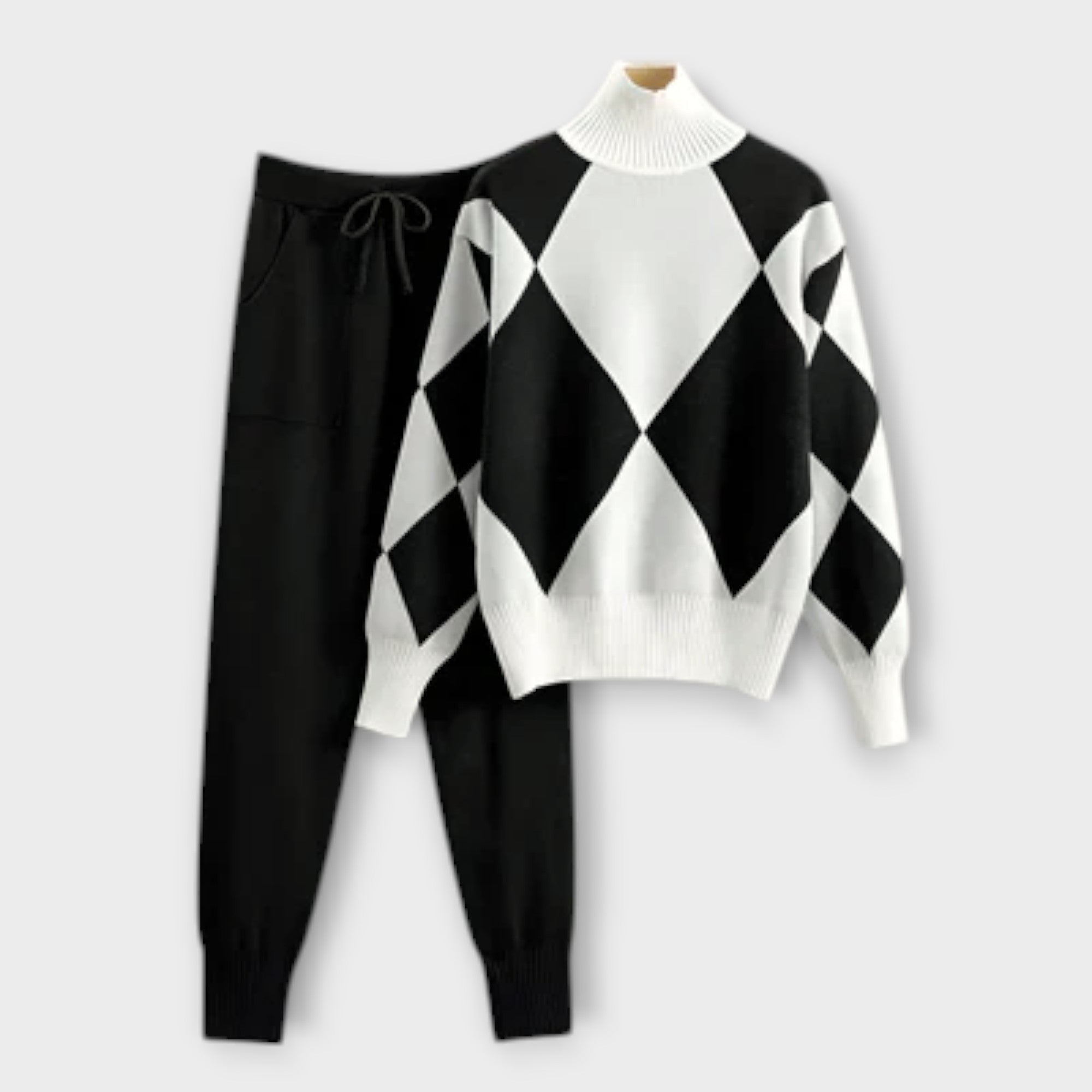 Laura - Khakifarbenes Set mit Raute-Pullover