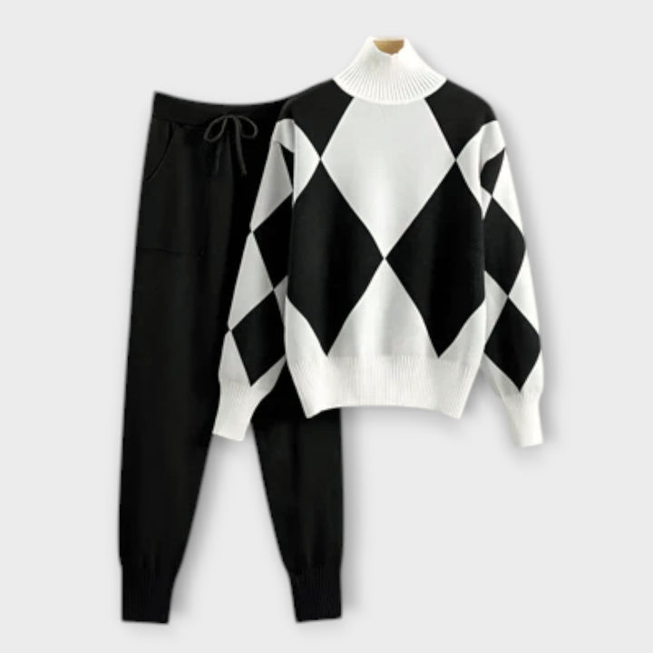 Laura - Khakifarbenes Set mit Raute-Pullover
